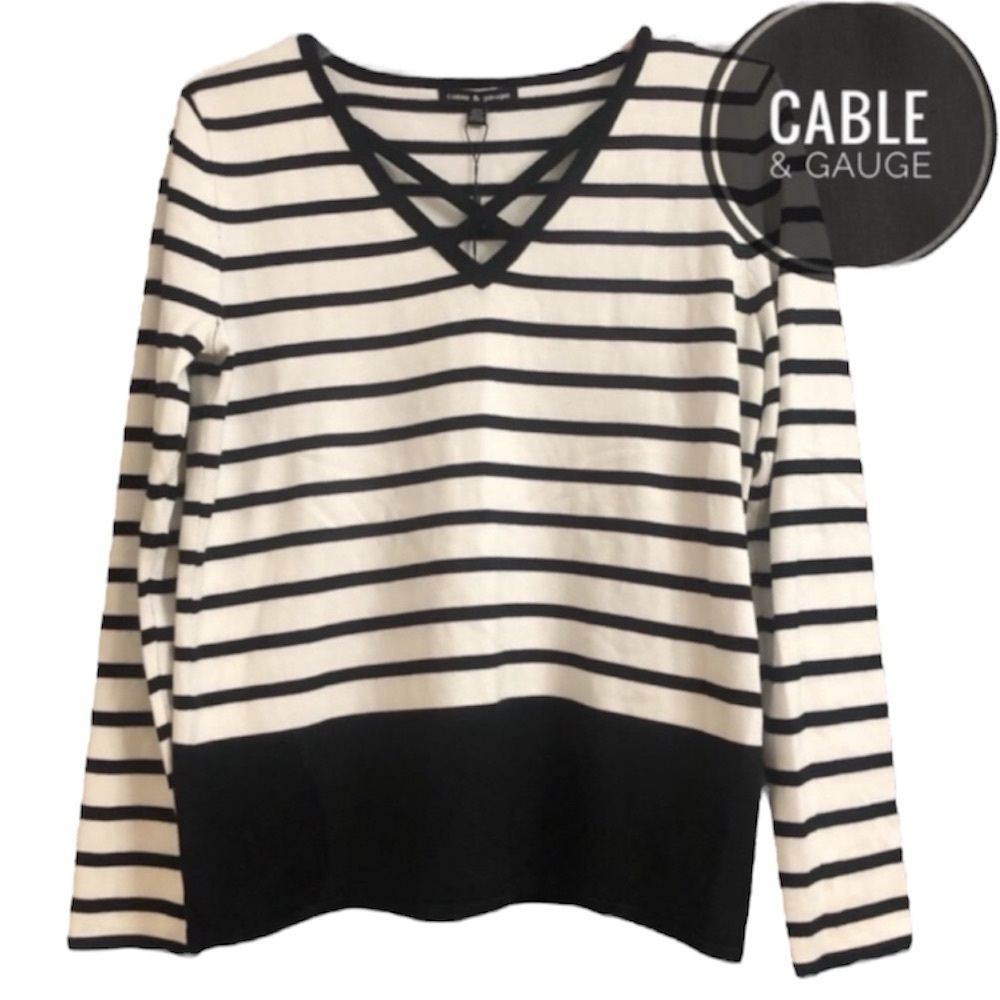🆕 Cable & Gauge Striped V-Neck Sweater